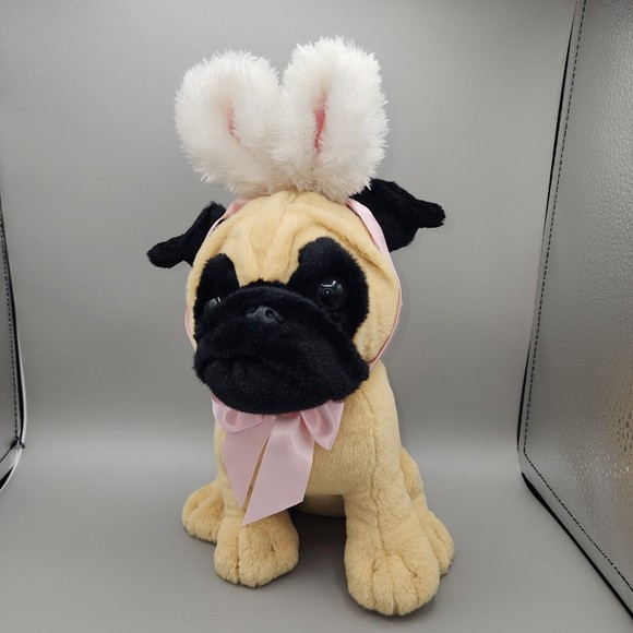 Ganz Easter Pug Plush Puppy Dog Bunny Ears Realistic Stuffed Animal Toy - Picture 4 of 12